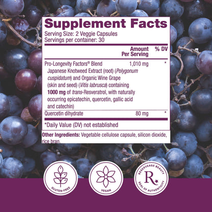 , Resveratrol 1000 Mg, Antioxidant Supplement for Heart and Immune Health, Supports Healthy Aging, Paleo, Keto, 60 Capsules