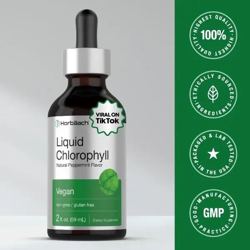 Revitalize Your Wellness with Horbäach Liquid Chlorophyll Drops - 2 oz of Vegan, Non-GMO, Gluten-Free Superfood with Refreshing Peppermint Flavor