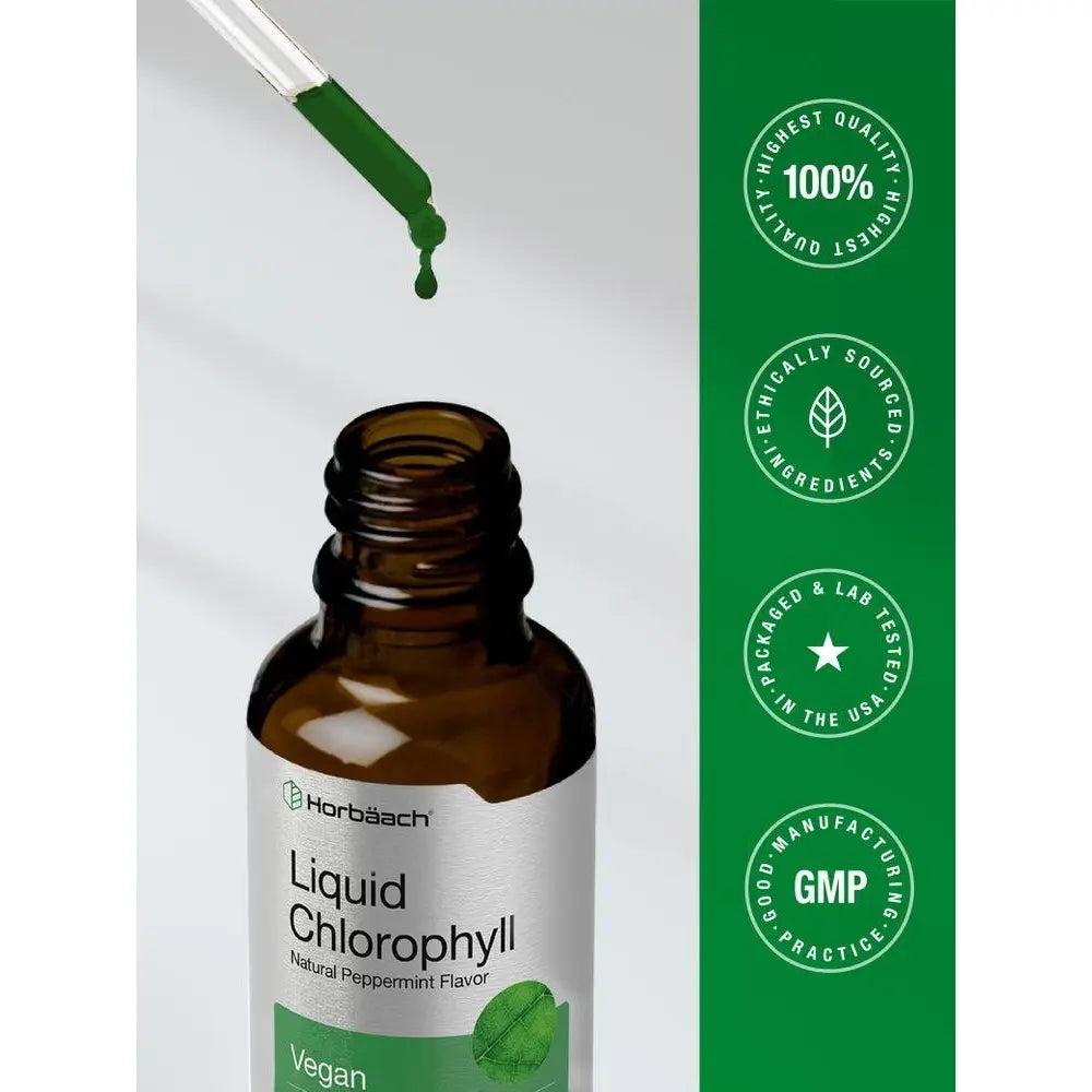 Revitalize Your Wellness with Horbäach Liquid Chlorophyll Drops - 2 oz of Vegan, Non-GMO, Gluten-Free Superfood with Refreshing Peppermint Flavor