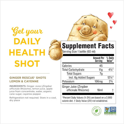 Lemon & Cayenne Ginger Rescue Shots – Immunity Boosting, Caffeine Free Energy, Digestive Heath Drink, 2 Fl Oz (Pack of 12)