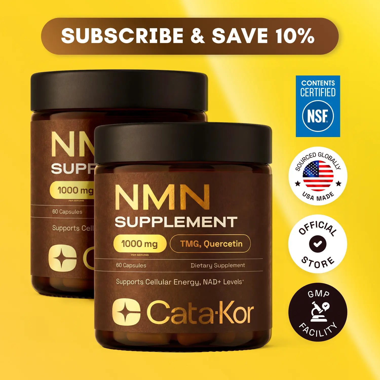 Cata-Kor NMN Supplement 1000 mg with Quercetin, TMG, and Resveratrol Complex - Promotes Cellular Energy and NAD+ Levels - Vitamin Dietary Supplement