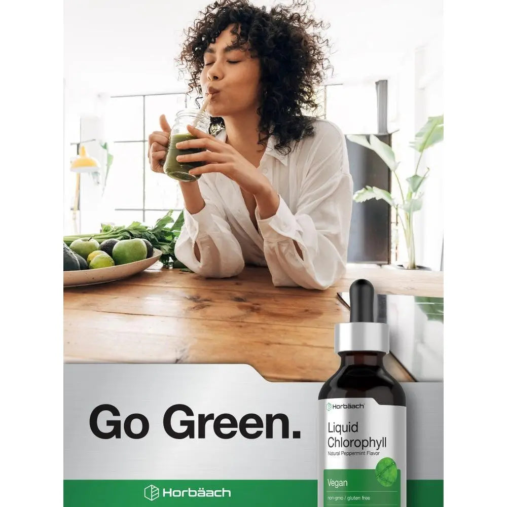 Revitalize Your Wellness with Horbäach Liquid Chlorophyll Drops - 2 oz of Vegan, Non-GMO, Gluten-Free Superfood with Refreshing Peppermint Flavor