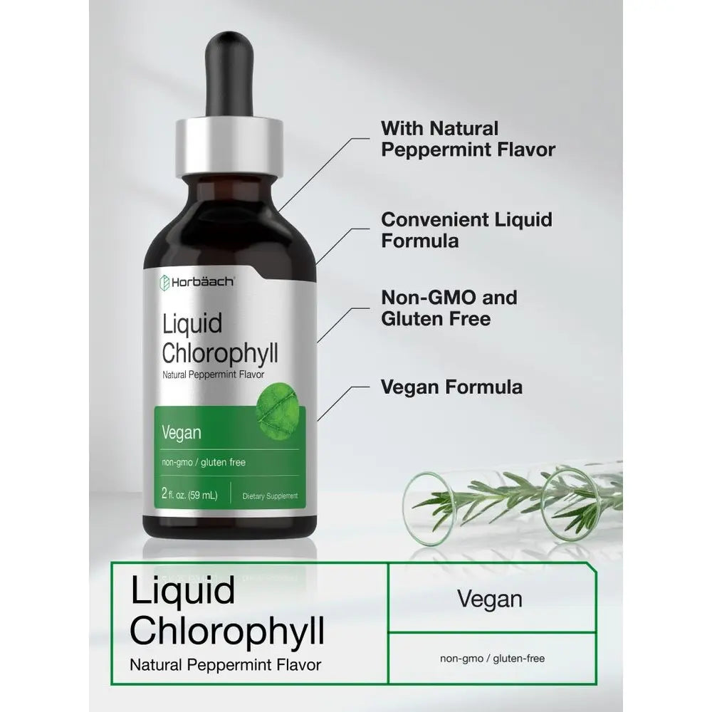 Revitalize Your Wellness with Horbäach Liquid Chlorophyll Drops - 2 oz of Vegan, Non-GMO, Gluten-Free Superfood with Refreshing Peppermint Flavor
