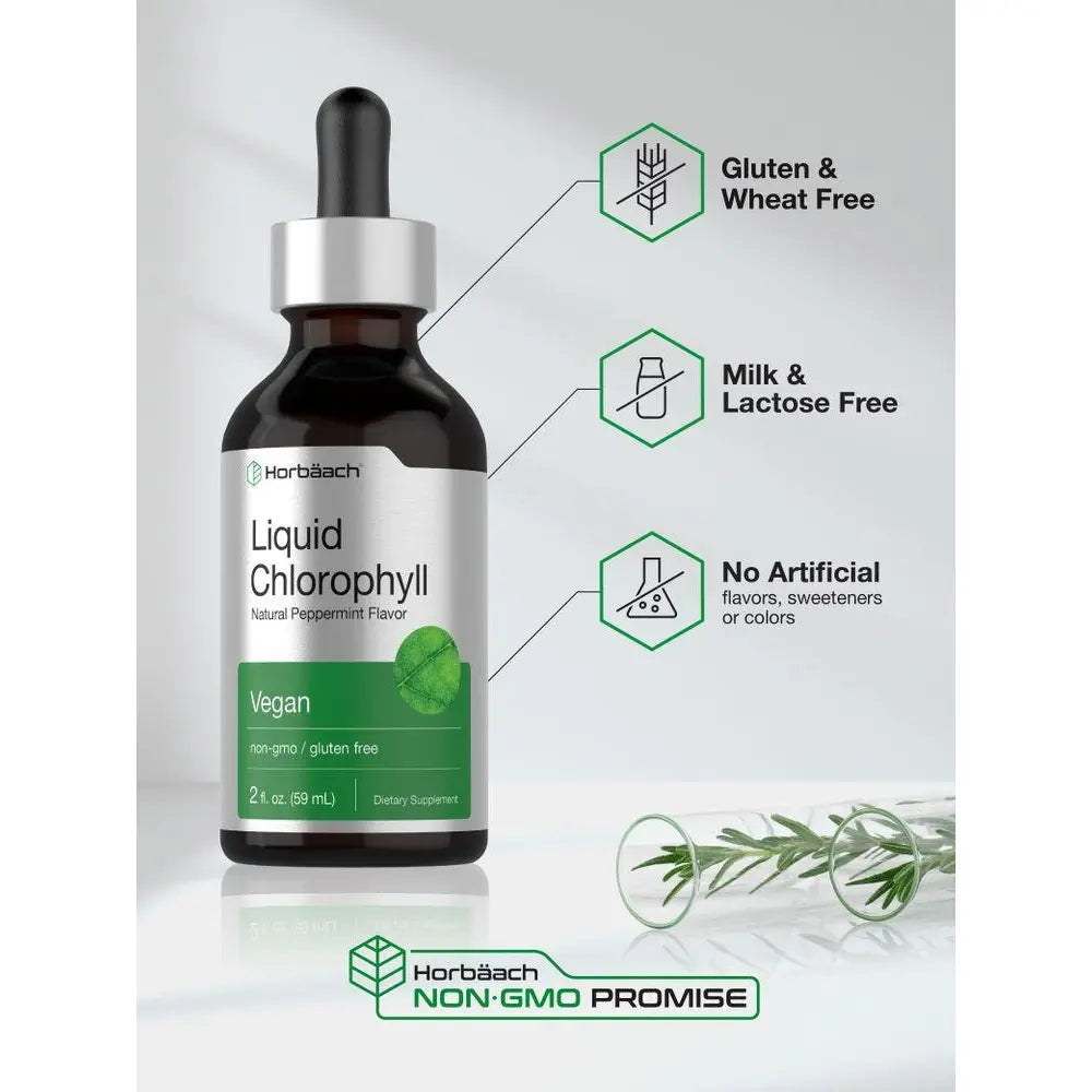 Revitalize Your Wellness with Horbäach Liquid Chlorophyll Drops - 2 oz of Vegan, Non-GMO, Gluten-Free Superfood with Refreshing Peppermint Flavor
